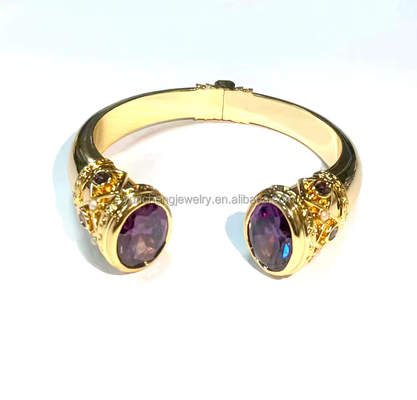 Plattierung Messing Armbänder Armbänder Manschetten Schmuck Granat Steine Silber Schmuck Glitter CZ