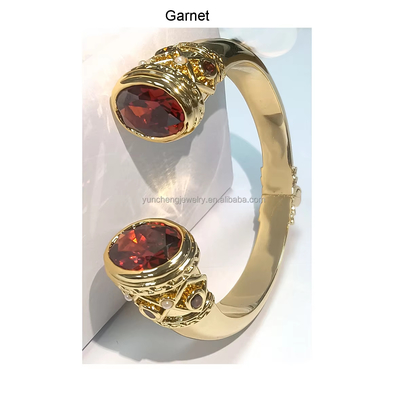 Plattierung Messing Armbänder Armbänder Manschetten Schmuck Granat Steine Silber Schmuck Glitter CZ
