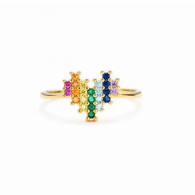 Verlobungsring in 18K Gold mit süßem Herz und Regenbogen