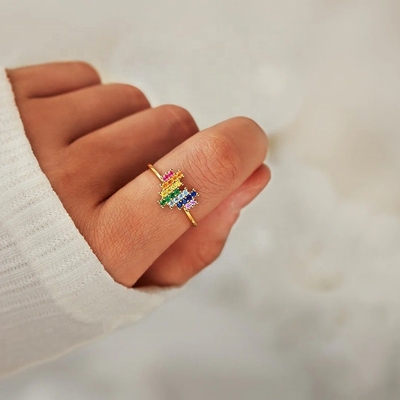 Verlobungsring in 18K Gold mit süßem Herz und Regenbogen