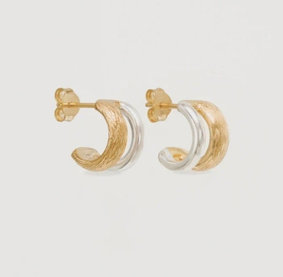 18K Gold und Weißgold Schild Hoops Ohrringe für Frauen