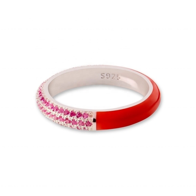 Eleganter 925er Sterlingsilberring, halb Zirkon, halb Emaille, 18 Karat Gelbgold