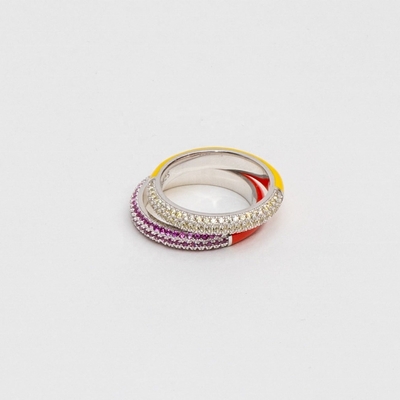 Eleganter 925er Sterlingsilberring, halb Zirkon, halb Emaille, 18 Karat Gelbgold