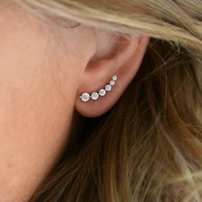 Handgefertigte Weiße Kubik Zirkon Crawler 925 Sterling Silber Stud Ohrringe Rose Gold Plattiert