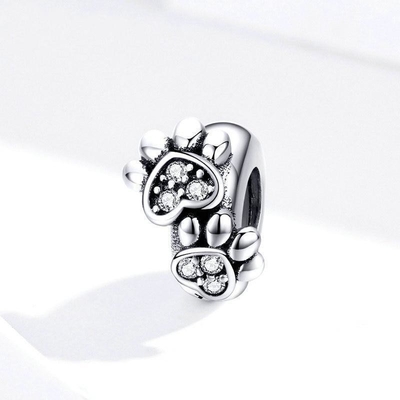 Weißkuben Zirkon Fußabdrücke Form Perlen Charme für Frauen 925 Sterling Silber Armband Charme