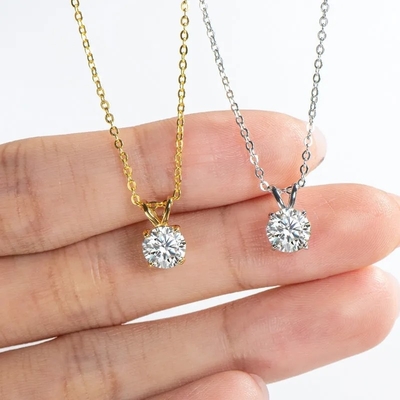 925 Sterling Silber Anhänger für Mädchen 18K Gelbgold Runder Schnitt Solitaire Stein Geschenk