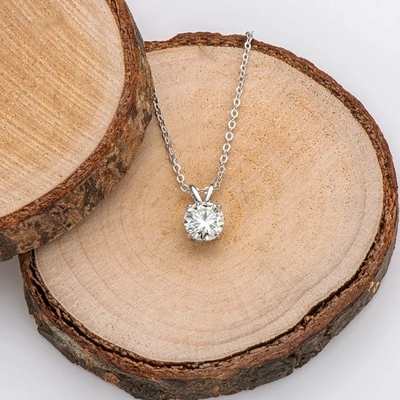 925 Sterling Silber Anhänger für Mädchen 18K Gelbgold Runder Schnitt Solitaire Stein Geschenk