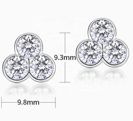 S925 Silber-Drei-Stein-Stud-Ohrringe mit Rhodiumbeschichtung für Frauen und Mädchen Schmuck