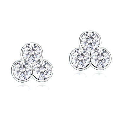 S925 Silber-Drei-Stein-Stud-Ohrringe mit Rhodiumbeschichtung für Frauen und Mädchen Schmuck
