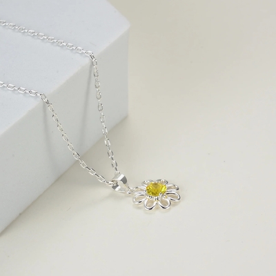 925 Sterling Silber Sonnenblumen Anhänger mit Kette Schmuck Design Gelb Kubik Zirkon