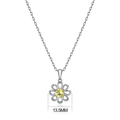 925 Sterling Silber Sonnenblumen Anhänger mit Kette Schmuck Design Gelb Kubik Zirkon