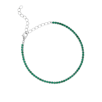 Weißgold beschichtet Mai Geburtstag Smaragd Kubik Zirkon Verstellbarer Tennisketten Armband