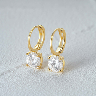 925 Sterling Silber Eingang 18K Gold Plattiert Solitaire Weiß Kubik Zirkon Huggies Ohrringe