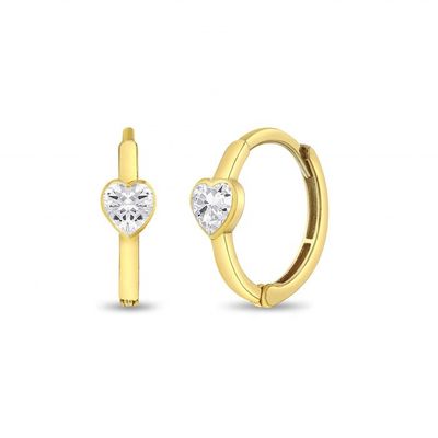 925 Sterling Silber 14 Karat Vergoldet Funkelndes Herz Mädchen Creolen Perfekt für den Alltag