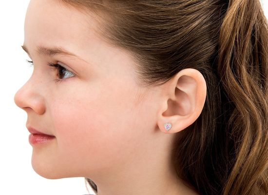 925er Sterlingsilber herzförmige rosa & weiße CZ-Ohrstecker mit Pavé-Fassung für feinen Kinderschmuck