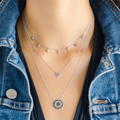 Blau und Weiß CZ Halskette Kreis in Form von 925 Sterling Silber für Mädchen