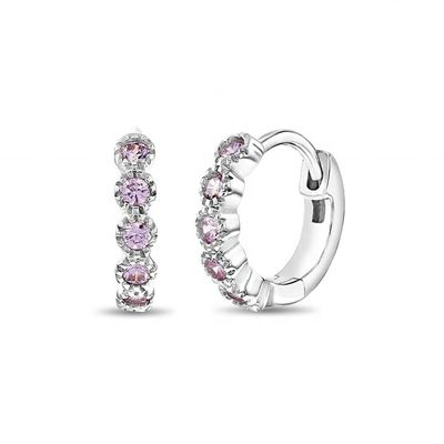 Schöne Schmuckstücke 925 Sterling Silber Rosa Blume Edelstein Mädchen Hoop Ohrringe