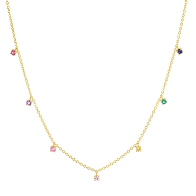 925 Silberne Kinderhalskette mit spielerischem Regenbogen Edelstein Zirkon zum Funkeln