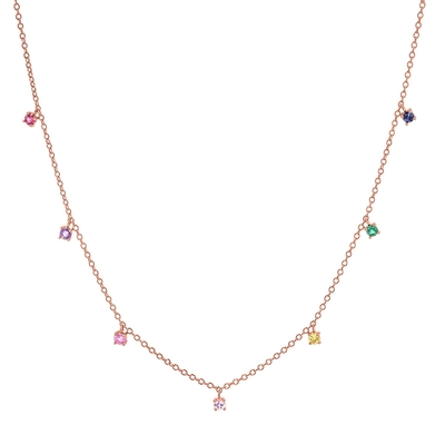 925 Silberne Kinderhalskette mit spielerischem Regenbogen Edelstein Zirkon zum Funkeln