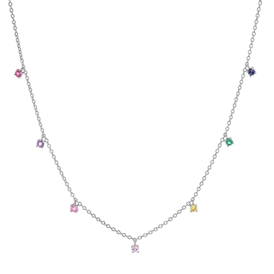 925 Silberne Kinderhalskette mit spielerischem Regenbogen Edelstein Zirkon zum Funkeln