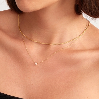 18K Gold Zirkon Anhänger Silberkette Trio Diamant Kubik Zirkon Halskette
