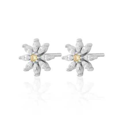 925 Sterling Silber 18K Goldplattierte Blumen Design Stud Ohrringe mit Marquise Schnitt und Klauen Setting