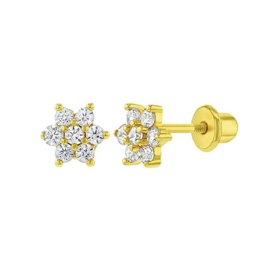 5mm 18k Goldplattierte Blumen-Baby-Ohrringe Perfektes Geschenk für Kinder in 925 Sterling Silber