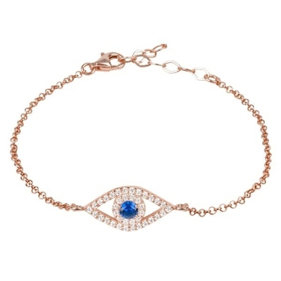 Roségold dünnsilberne Kettenarmband Weißblau CZ Auge 925 Sterling Silber