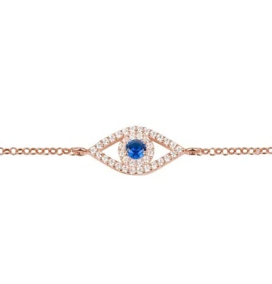 Roségold dünnsilberne Kettenarmband Weißblau CZ Auge 925 Sterling Silber
