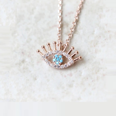 925 Sterling Silber Micro Pave Clear CZ und Turkis Böse Augen Anhänger Halskette Halskette