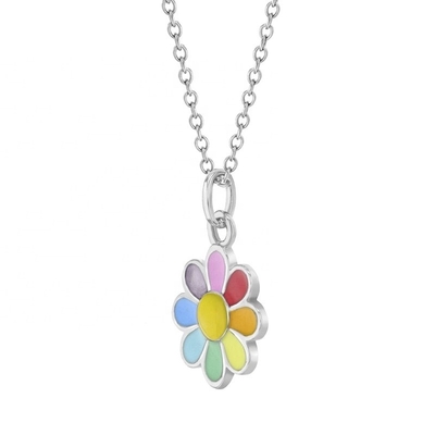 925 Sterling Silber Regenbogen Emaille Daisy Anhänger Halsketten für Kinder und Kleinkinder