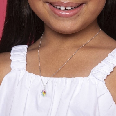925 Sterling Silber Regenbogen Emaille Daisy Anhänger Halsketten für Kinder und Kleinkinder