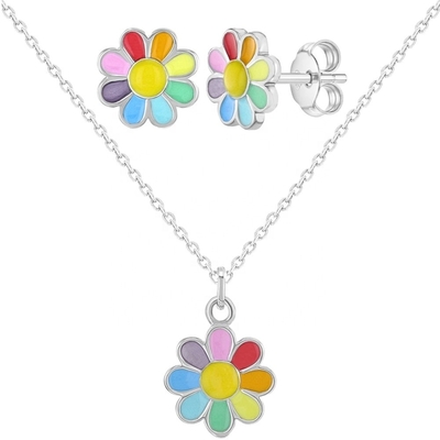 925 Sterling Silber Regenbogen Emaille Daisy Anhänger Halsketten für Kinder und Kleinkinder