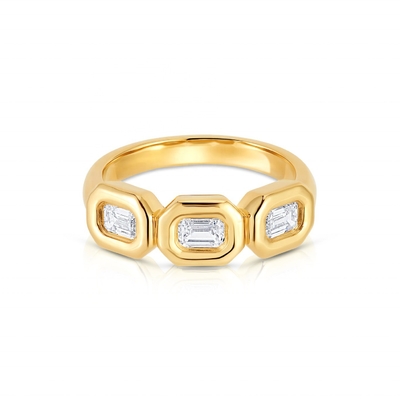 Handgefertigter Silber Triple Smaragd Ring mit AAA Zirkon Stein und 14K Gold Bezel Setting