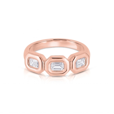 Handgefertigter Silber Triple Smaragd Ring mit AAA Zirkon Stein und 14K Gold Bezel Setting