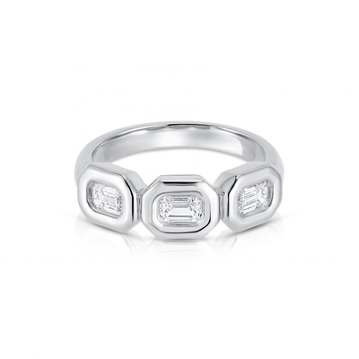 Handgefertigter Silber Triple Smaragd Ring mit AAA Zirkon Stein und 14K Gold Bezel Setting