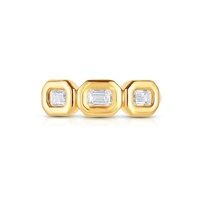 Handgefertigter Silber Triple Smaragd Ring mit AAA Zirkon Stein und 14K Gold Bezel Setting