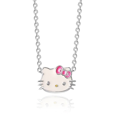 Weißroze Emaille Hello Kitty Sterling Silber Anhänger Rhodiumbeschichtung