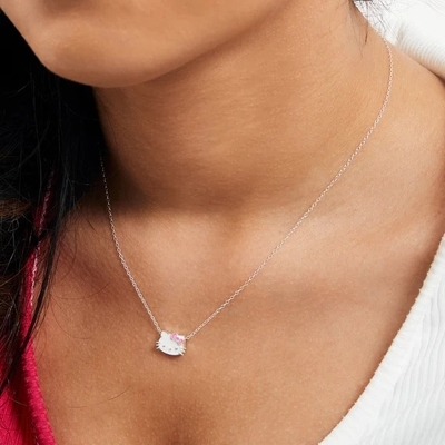 Weißroze Emaille Hello Kitty Sterling Silber Anhänger Rhodiumbeschichtung