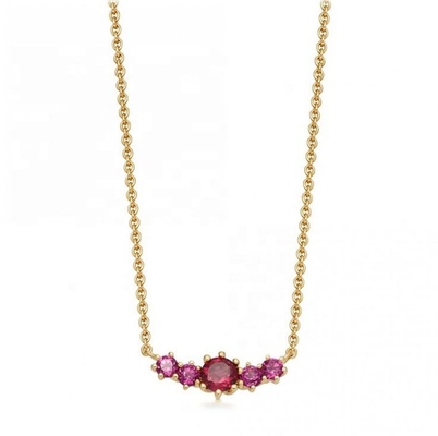 Goldplattierte 925 Sterling Silber Rubin Edelstein Halskette mit Kabelkette