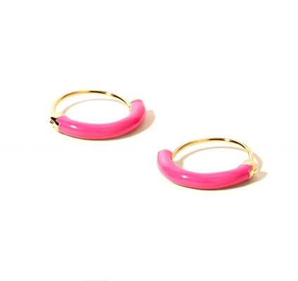 925 Sterling Silber Ohrringe 18mm Dia Hoops mit heißrosaemalen und 18K Goldbeschichtung