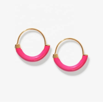 925 Sterling Silber Ohrringe 18mm Dia Hoops mit heißrosaemalen und 18K Goldbeschichtung
