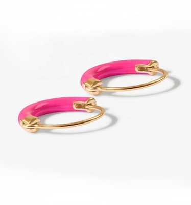 925 Sterling Silber Ohrringe 18mm Dia Hoops mit heißrosaemalen und 18K Goldbeschichtung