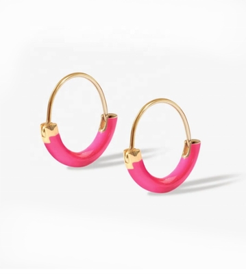 925 Sterling Silber Ohrringe 18mm Dia Hoops mit heißrosaemalen und 18K Goldbeschichtung