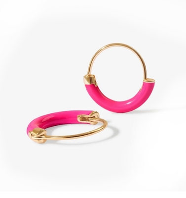 925 Sterling Silber Ohrringe 18mm Dia Hoops mit heißrosaemalen und 18K Goldbeschichtung