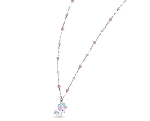 Kinder-Emaille Einhorn Anhänger Halskette 925 Sterling Silber Weißgold Plattiert