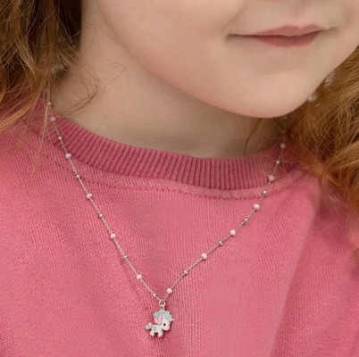 Kinder-Emaille Einhorn Anhänger Halskette 925 Sterling Silber Weißgold Plattiert