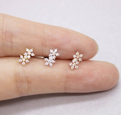 Klassische Art Doppelblumen Ball Rücken Flach Rücken 925 Sterling Silber Ohrringe für Mädchen