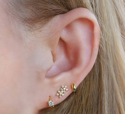 Klassische Art Doppelblumen Ball Rücken Flach Rücken 925 Sterling Silber Ohrringe für Mädchen