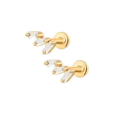 Dreifache weiße Kubikzirkon-Gewinde Flatback 925 Sterling Silber Ohrringe Expressversand